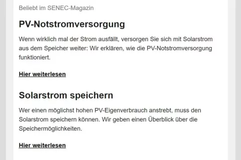 Ein Beispiel für gute Teasertexte innerhalb eines Newsletters mit Weiterlesen-Link.